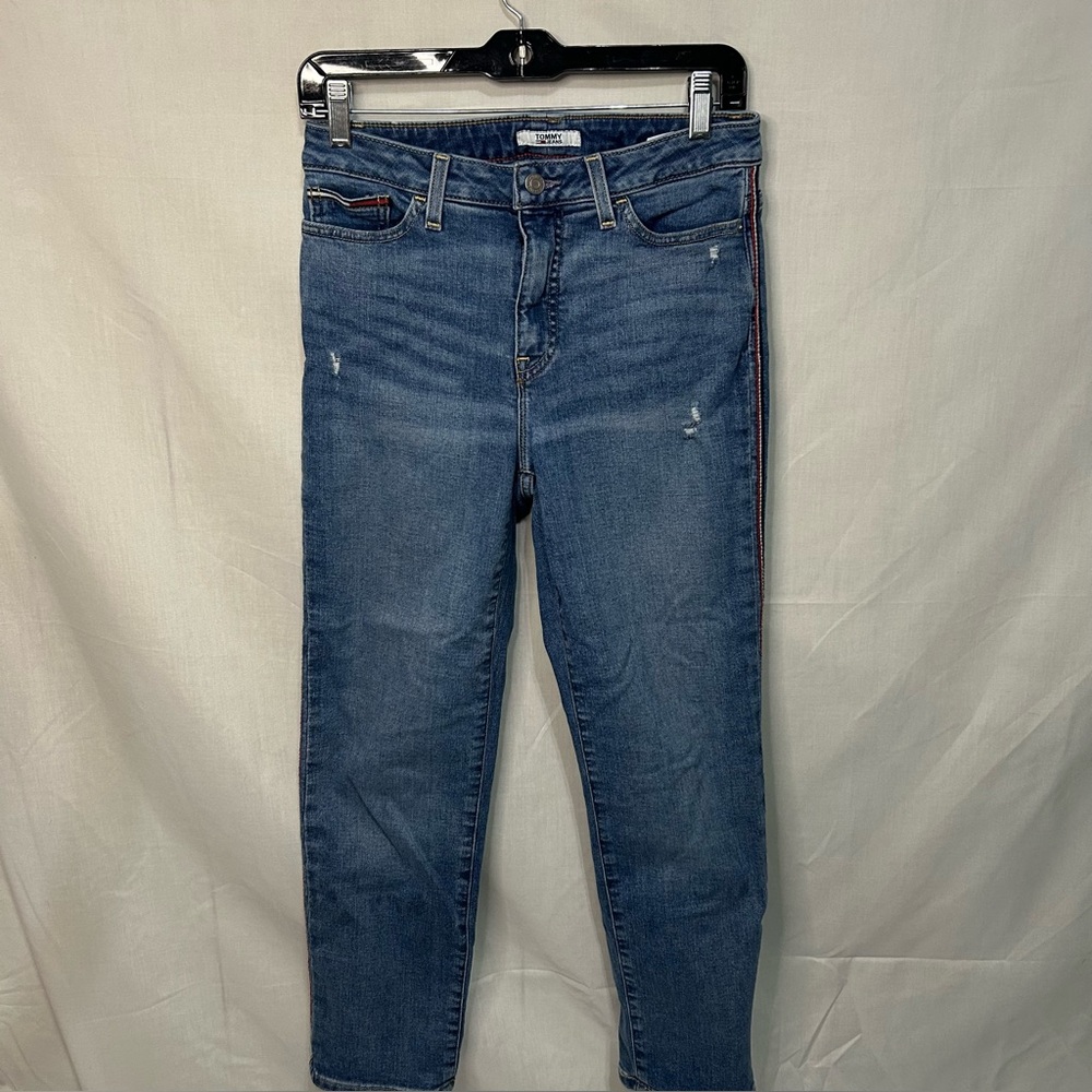 Tommy Jeans High Rise Straight Ankle Jeans Women Size 2 Blue Denim Slimming Tech